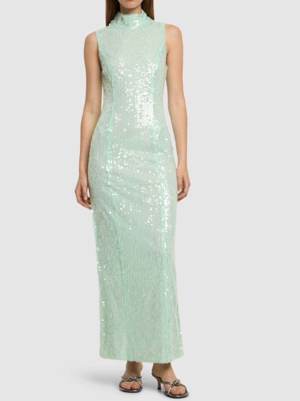 ROTATE Therarosa Embellished Slit Midi Dress Size 34 XS Sequins Light Green NWT